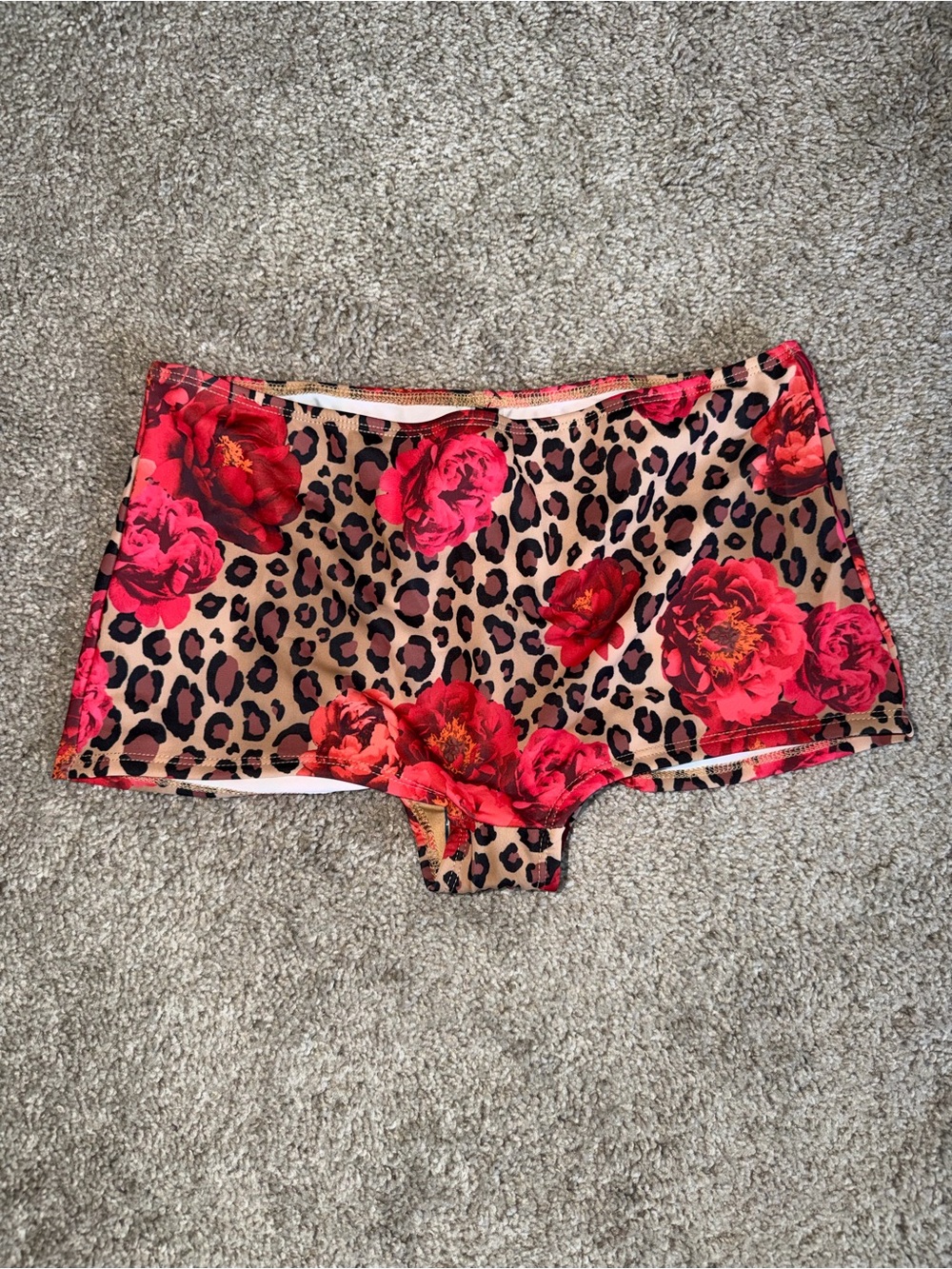 Floral Leopard Print Boyshorts Bathingsuit - Red
